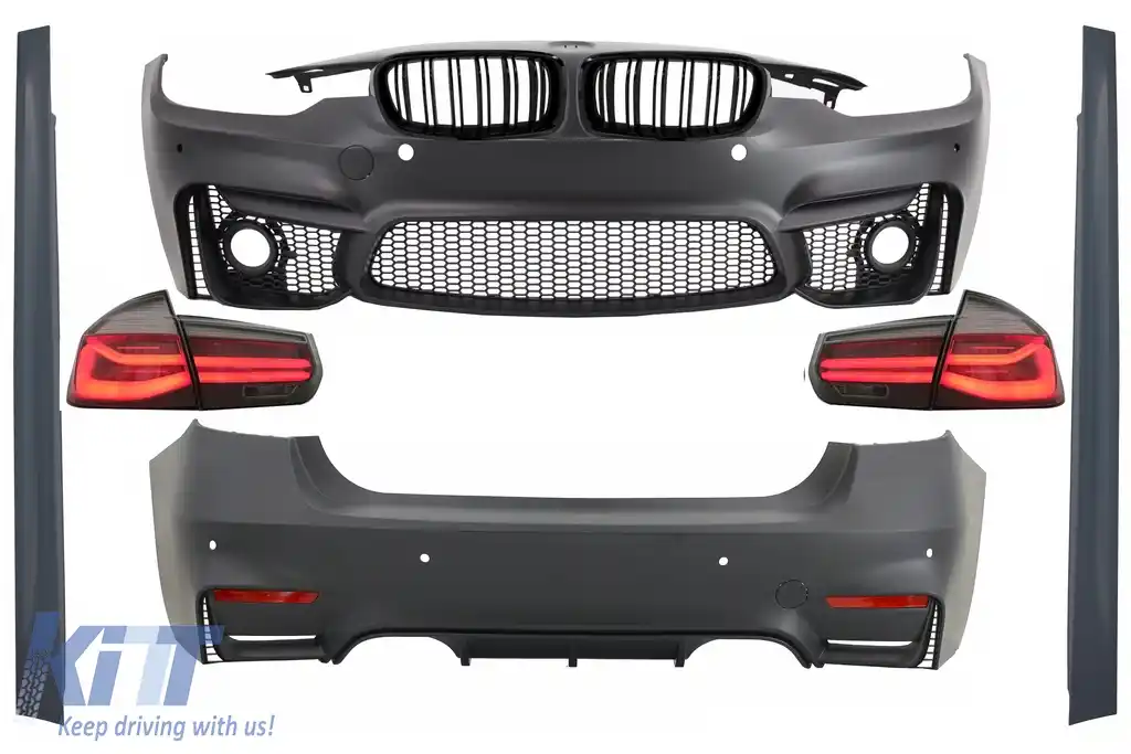 image-52-Pachet Exterior compatibil cu BMW F30 (2011-2019) cu Stopuri LED Semnal Dinamic Secvential EVO II M3 CS Design Fara Proiectoare si Grile Centrale Negru Lucios M Design