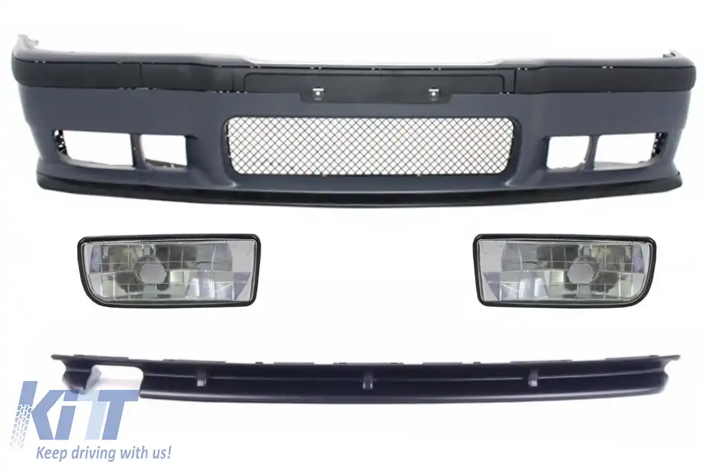 Pachet Exterior compatibil cu BMW Seria 3 E36 (1992-1997) cu Proiectoare Faruri Ceata Crom si Difuzor Bara Spate M3 Look
