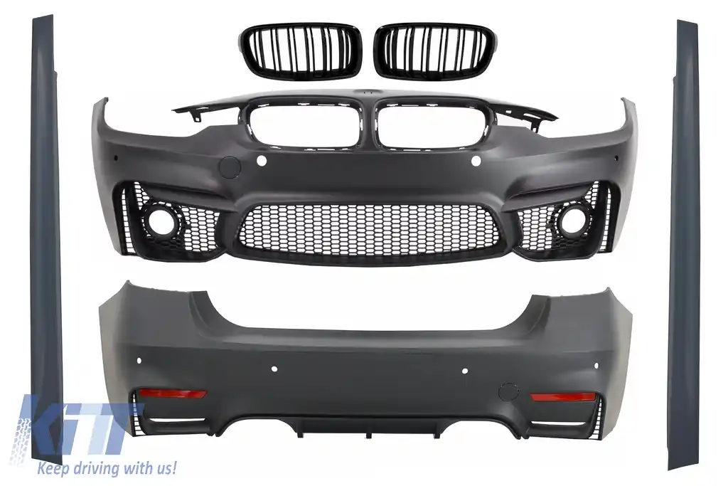 image-48-Pachet Exterior compatibil cu BMW Seria 3 F30 (2011-2019) EVO II M3 CS Design Fara Proiectoare cu Grile Centrale Negru Lucios M Design