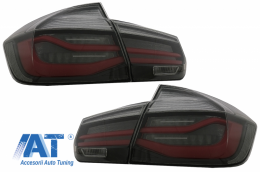 Pachet Exterior compatibil cu BMW Seria 3 F30 (2011-2019) M-Performance Design cu Eleron Portbagaj si Stopuri LED Semnal Dinamic Rosu / Fumuriu-image-6065093