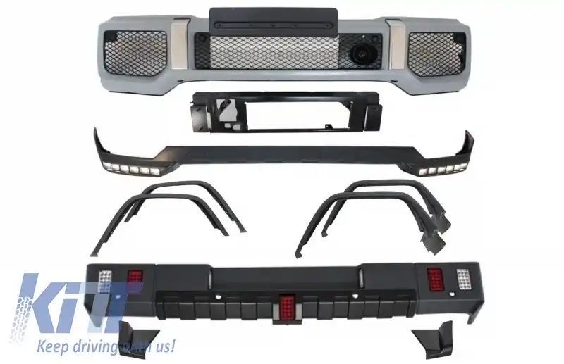 Pachet Exterior compatibil cu Mercedes G-Class W463 (1989-2017) G63 G65 Design cu Prelungiri Aripi Extensii si Prelungire Bara Fata DRL LED