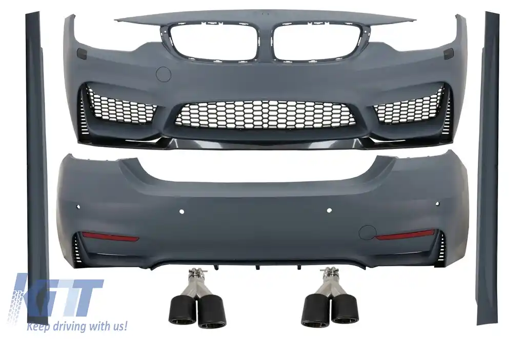 Pachet Exterior Complet compatibil cu BMW Seria 4 F32 F33 Coupe Cabrio (2013-2019) M4 Design cu Tobe Ornamente Sistem de evacuare Carbon Fiber Finisaj Mat