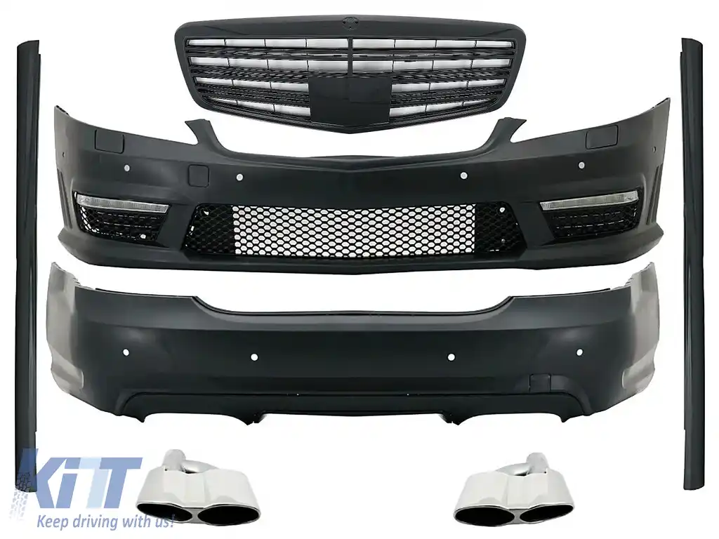 Pachet Exterior Complet compatibil cu Mercedes S-Class W221 (2005-2011) cu Grila Negru Lucios si Ornamente Tobe Crom