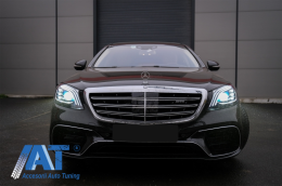 Pachet Exterior Complet compatibil cu Mercedes S-Class W222 (2013-2017) Facelift S63 Design Cu Stopuri Full LED Semnalizare Dinamica-image-6056639