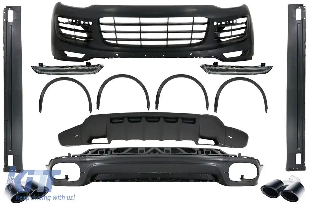 Pachet Exterior Complet compatibil cu Porsche Cayenne Facelift (2014-2017) GTS Design cu Ornamente Evacuare Negru Lucios