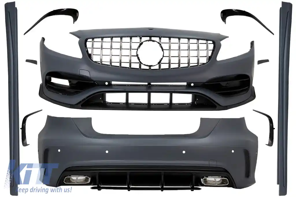 Pachet Exterior Complet cu Grila Centrala compatibil cu Mercedes A-Class W176 (2012-2018) Facelift A45 Design