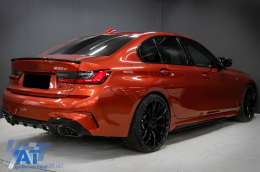 Pachet Exterior Extensii compatibil cu BMW Seria 3 G20 Sedan G21 Touring (2018-up) cu Difuzor de aer si Ornamente evacuare M340i Design Negru Lucios-image-6090455