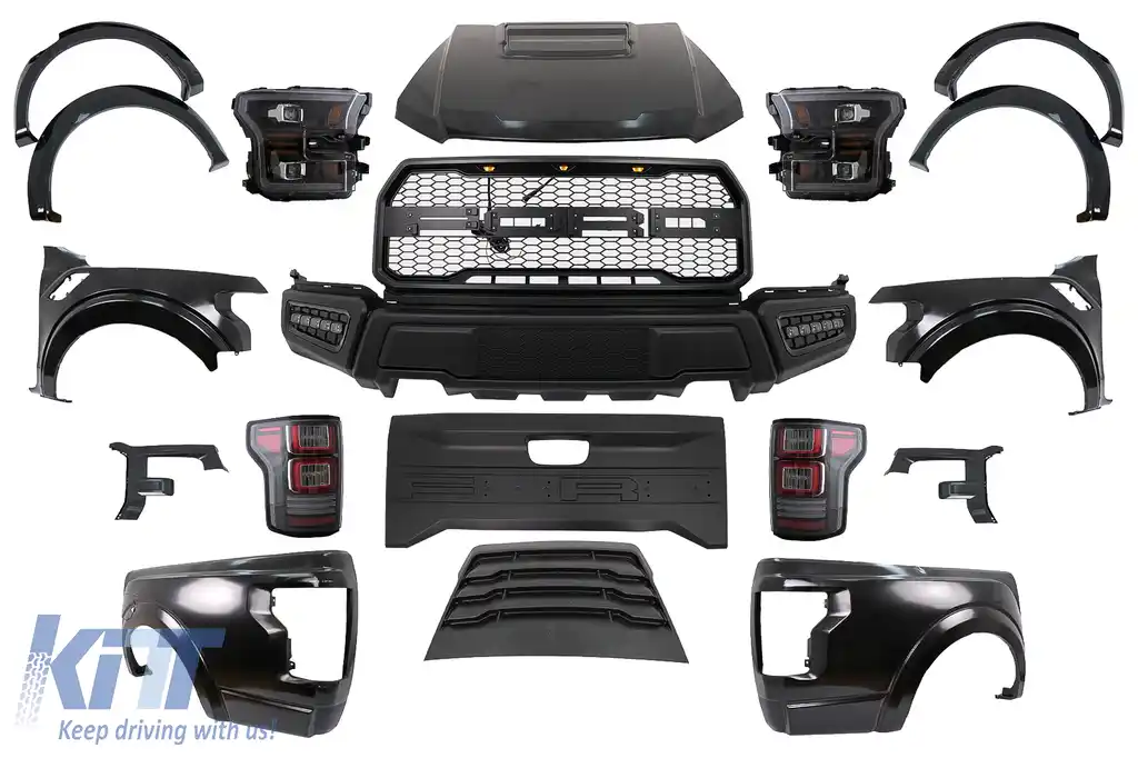 Pachet exterior Kit Conversie Complet Facelift compatibil cu Ford Ranger (2015-2021) to 2017 F150 Raptor