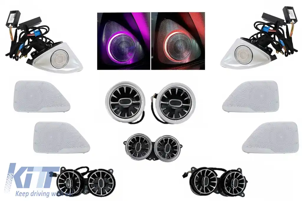 Pachet Grile de aerisire Ornament Difuzor Tweeter LED rotativ 4D 64 culori compatibil cu Mercedes S-Class W222 (2013-2020)