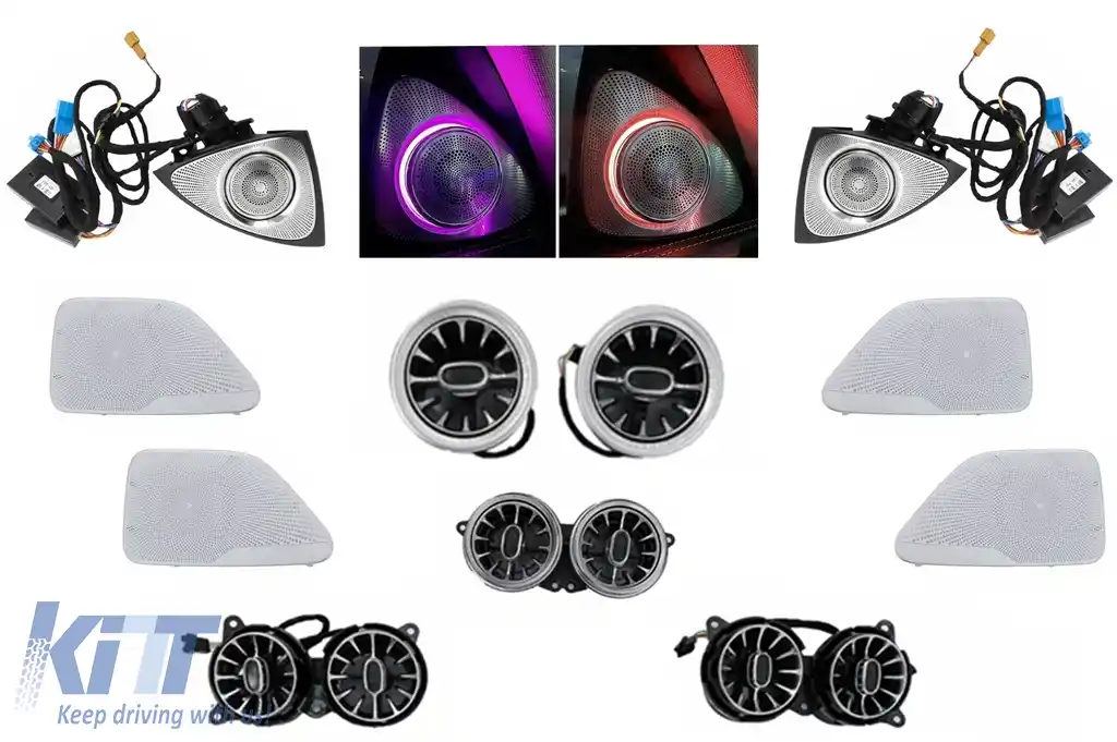 Pachet Grile de aerisire Ornament Difuzor Tweeter LED rotativ 64 culori compatibil cu Mercedes S-Class W222 (2013-2020)