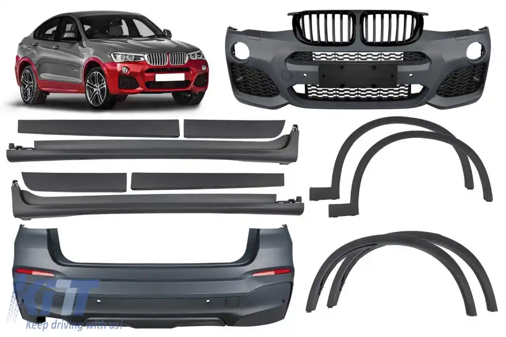 Pachet M potrivit pentru BMW X4 F26 2014-2018 cu o deschidere unică pentru țeavă de eșapament dublă --oo-----