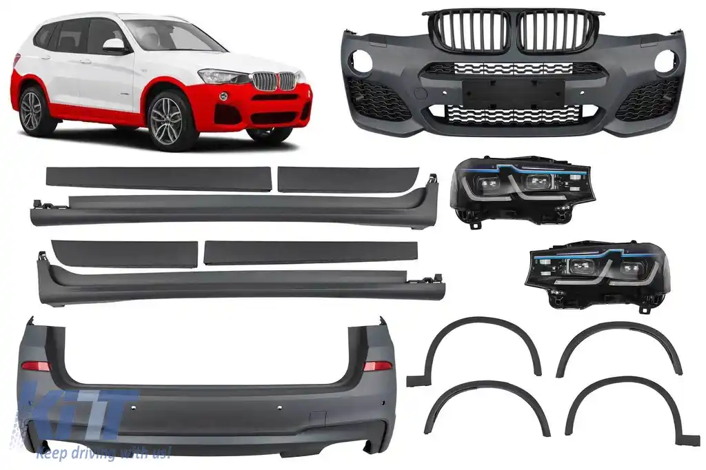 Pachet M tech potrivit pentru BMW X3 F25 2014-2017 cu deschidere dublă pentru țeavă de eșapament dublă --oo--oo- și faruri LED