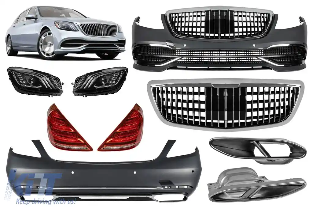 Pachet Maybach potrivit pentru Mercedes S-Class W222 2013-2020 cu faruri LED și stopuri LED