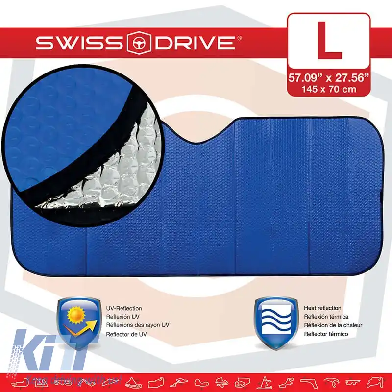 Parasolar Interior Parbriz Față Reflector UV Pliante Albastru Mat Mare MATTBLU 145 x70 cm 1 Bucată-image-6304363