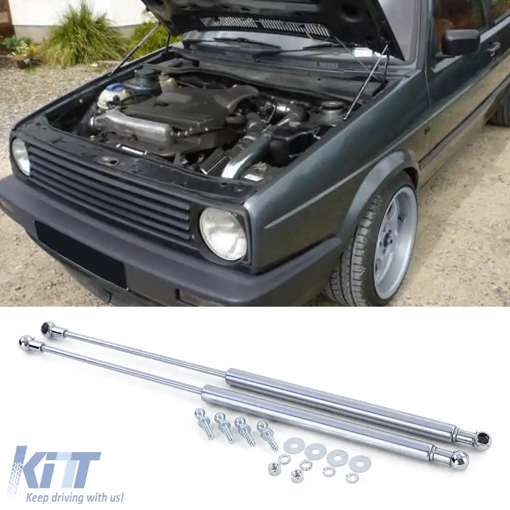 Pereche de amortizoare cromate pentru ridicarea capotei, potrivite pentru VW Golf 2 83-92