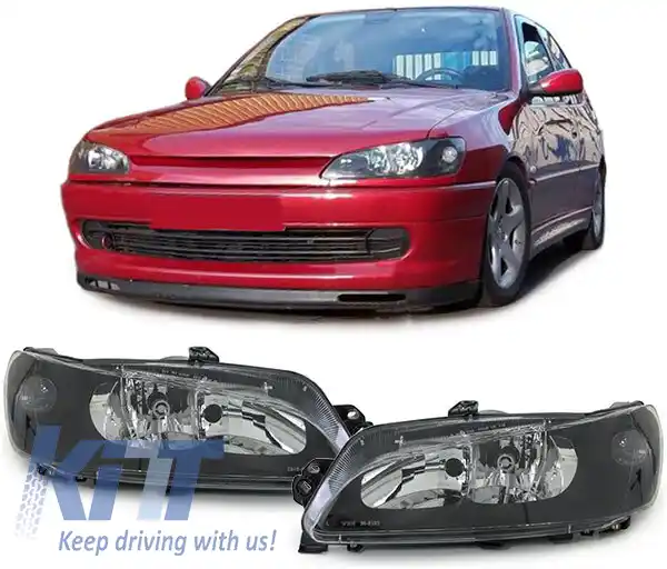 Pereche de faruri din sticlă clară negre, potrivite pentru Peugeot 306 din 97