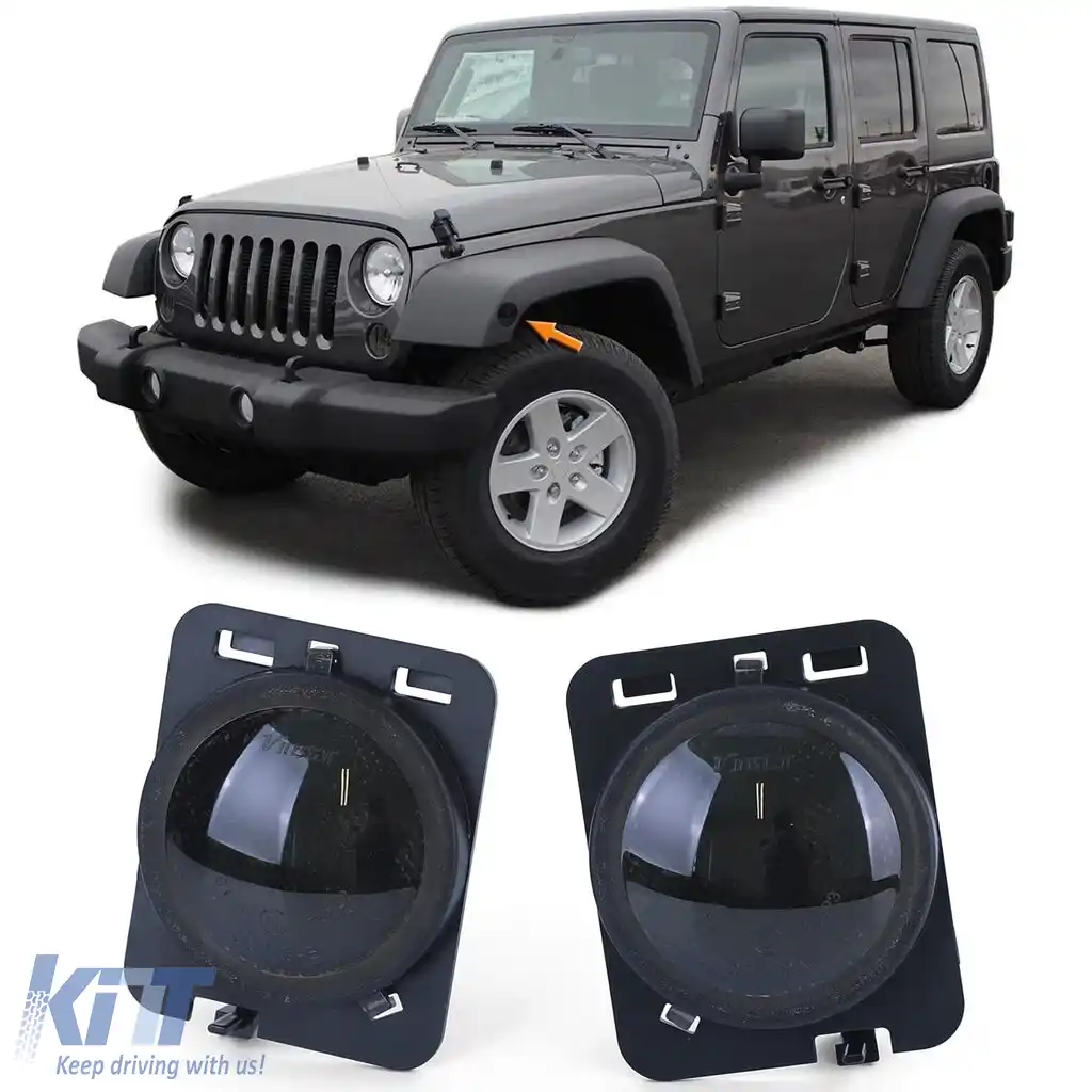Pereche de indicatoare laterale LED fum negru, potrivite pentru Jeep Wrangler JK 07-17