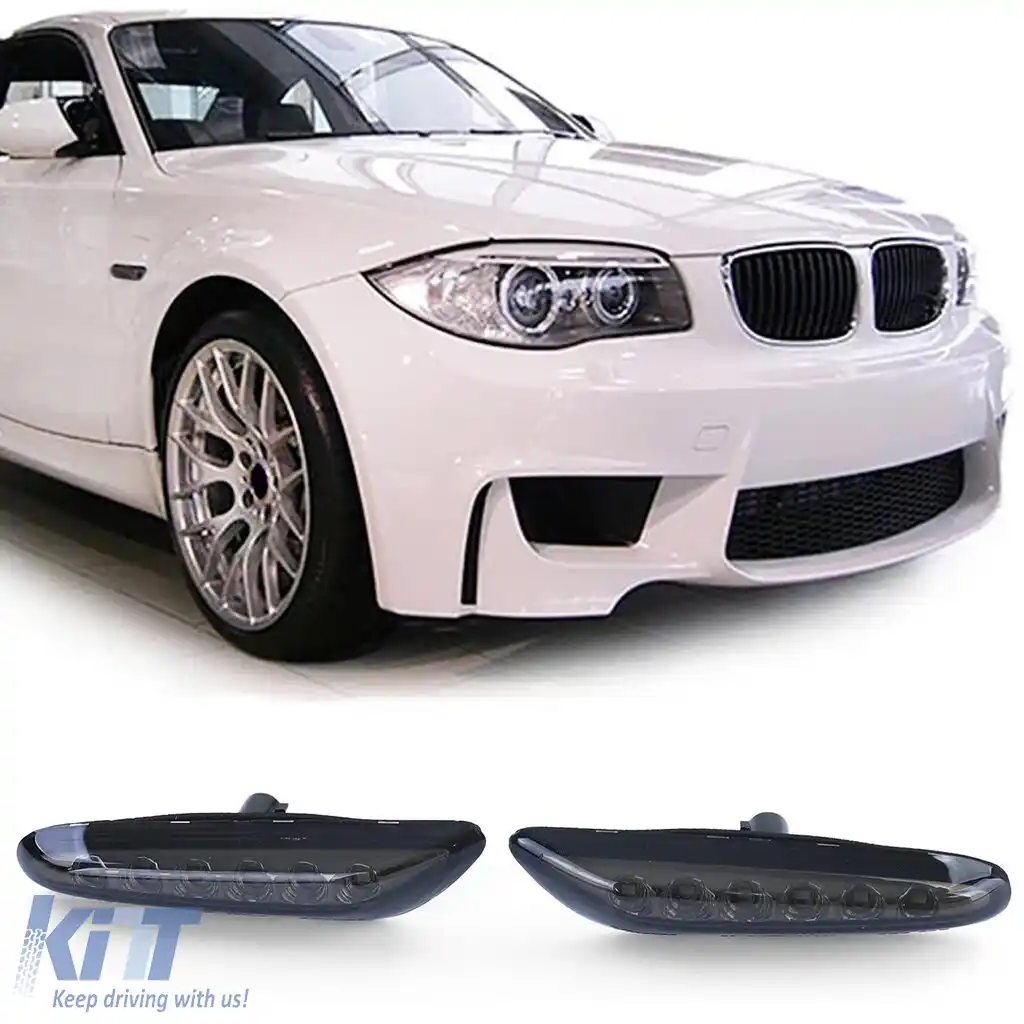 Pereche de indicatoare laterale LED fumuriu negru, potrivite pentru BMW Seria 1 E81 E87 E82 E88 04-12