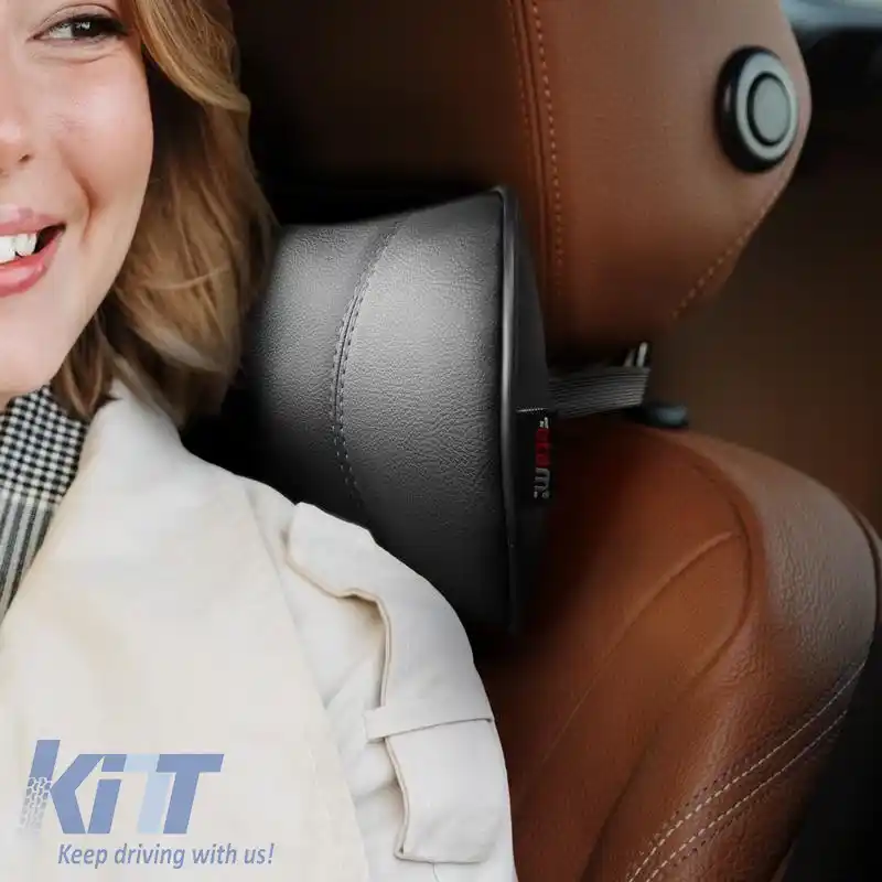 Pernă pentru gât auto neagră cu cusături fumurii din piele Otom NPW-101 1 bucată-image-6311537