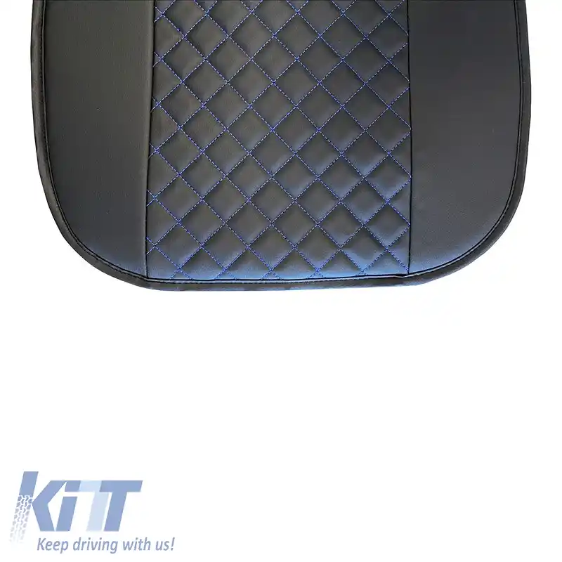 Pernele frontale pentru scaune PU Elegance Negru cu Cusătură Albastră 2 Bucăți-image-6303904