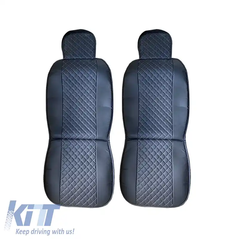 Pernele frontale pentru scaune PU Elegance Negru cu cusătură gri 2 bucăți-image-6304021