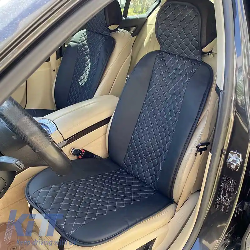 Pernele frontale pentru scaune PU Elegance Negru cu cusătură gri 2 bucăți-image-6304026