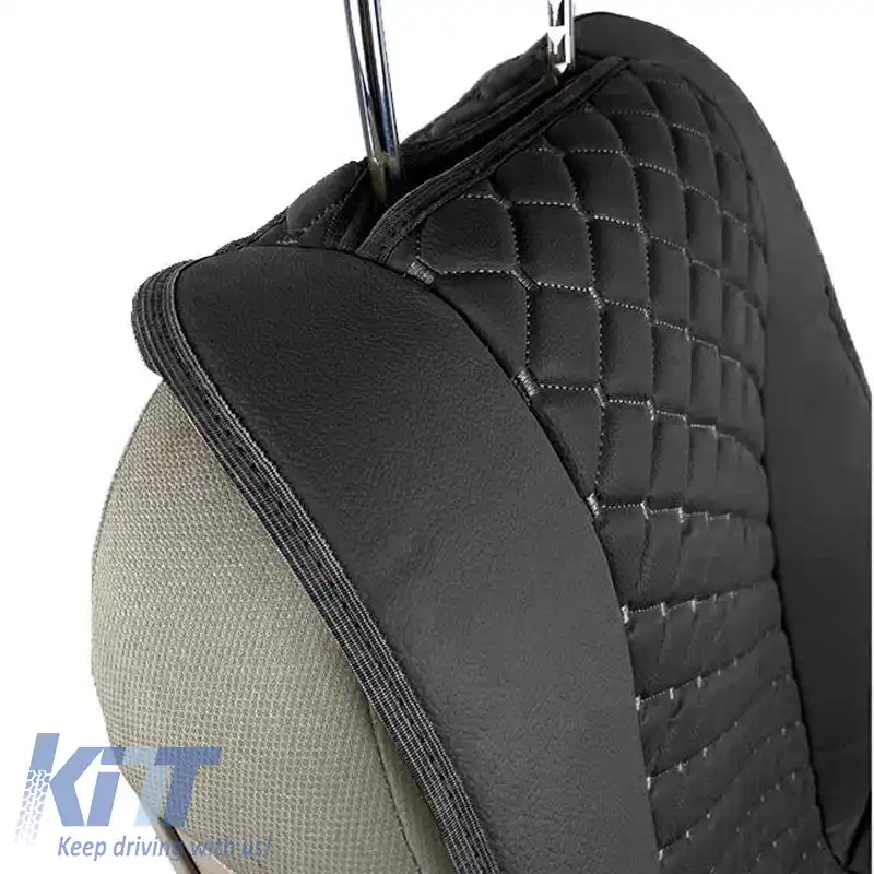 Pernele frontale pentru scaune PU Royal Black cu cusătură albastră, 2 bucăți-image-6292590