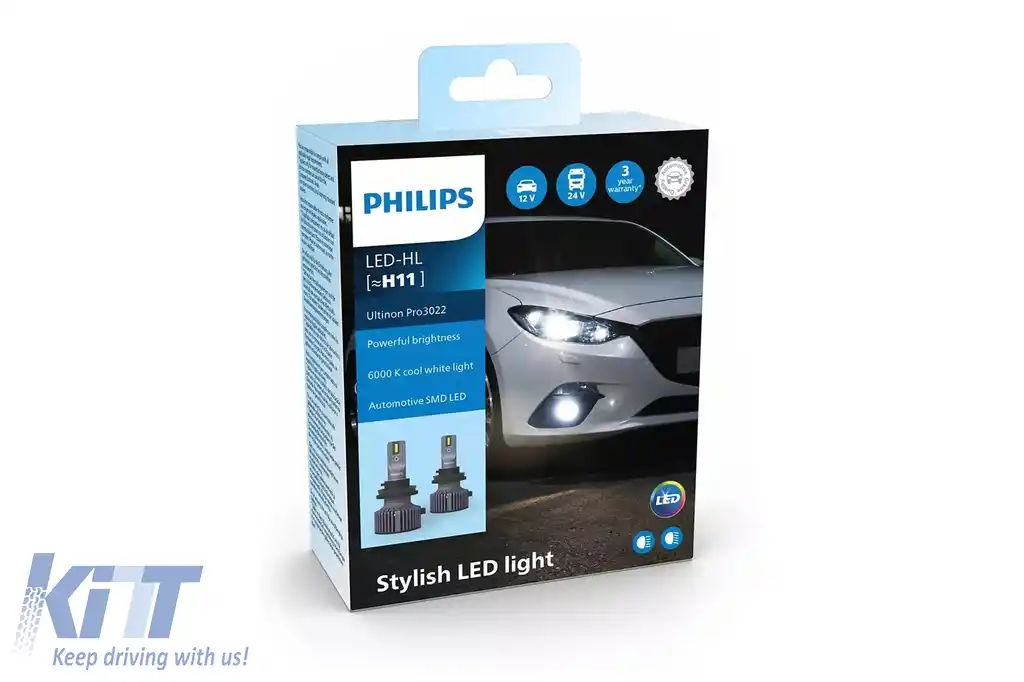 Philips Bec LED H11 12V/24V PGJ19-2 Ultinon Pro3022 HL 6000K (1set)-image-6114597