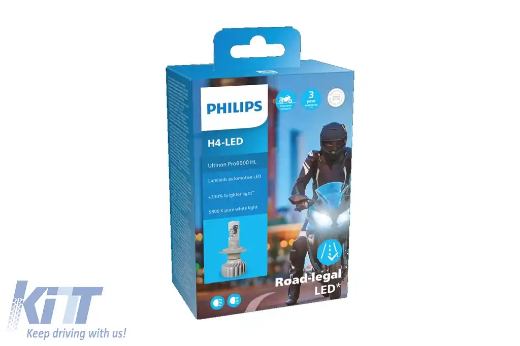 Philips Bec LED H4 12V 18W Ultinon Pro6000 5800K 1 piesa Moto + EcoPro10-image-6114608