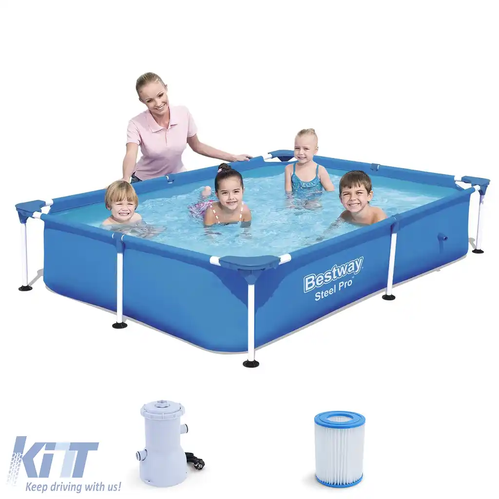 Piscină rectangulară BESTWAY Steel Pro Frame cu filtrul + pompă 221x150x43cm