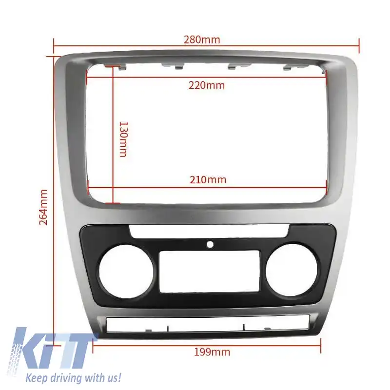 Placă de față Double DIN (2DIN) potrivită pentru Skoda Octavia 1Z 09-13 cu AC automat Negru Argintiu 1 buc.-image-6301350