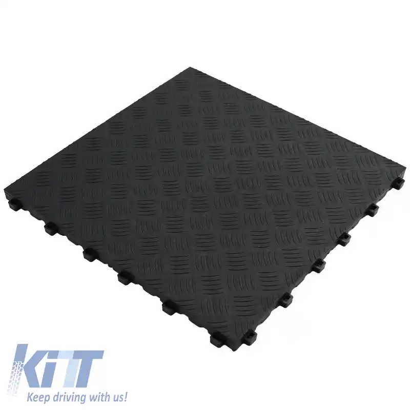 Placă de performanță RAMROXX Checker Plate pentru podea de garaj, podea neagră, 40x40cm