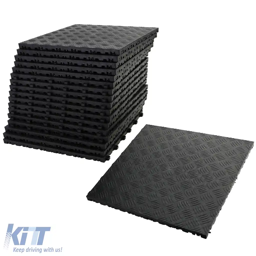 Placă de performanță RAMROXX Checker Plate pentru podea de garaj, neagră, 40x40cm-image-6200632