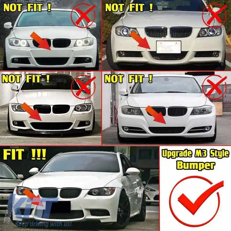 Plasă centrală frontală potrivită pentru BMW 3 E90 / E91 04-08 / E92 / E93 06-09 echipată cu bara de protecție aftermarket M3 1 piesă-image-6301172