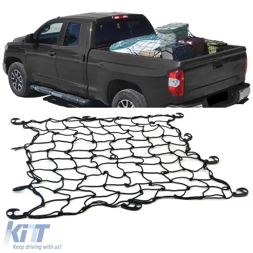 Plasă de compartimentare a bagajelor elastică cu 10 cârlige, neagră, 100x100cm, universală