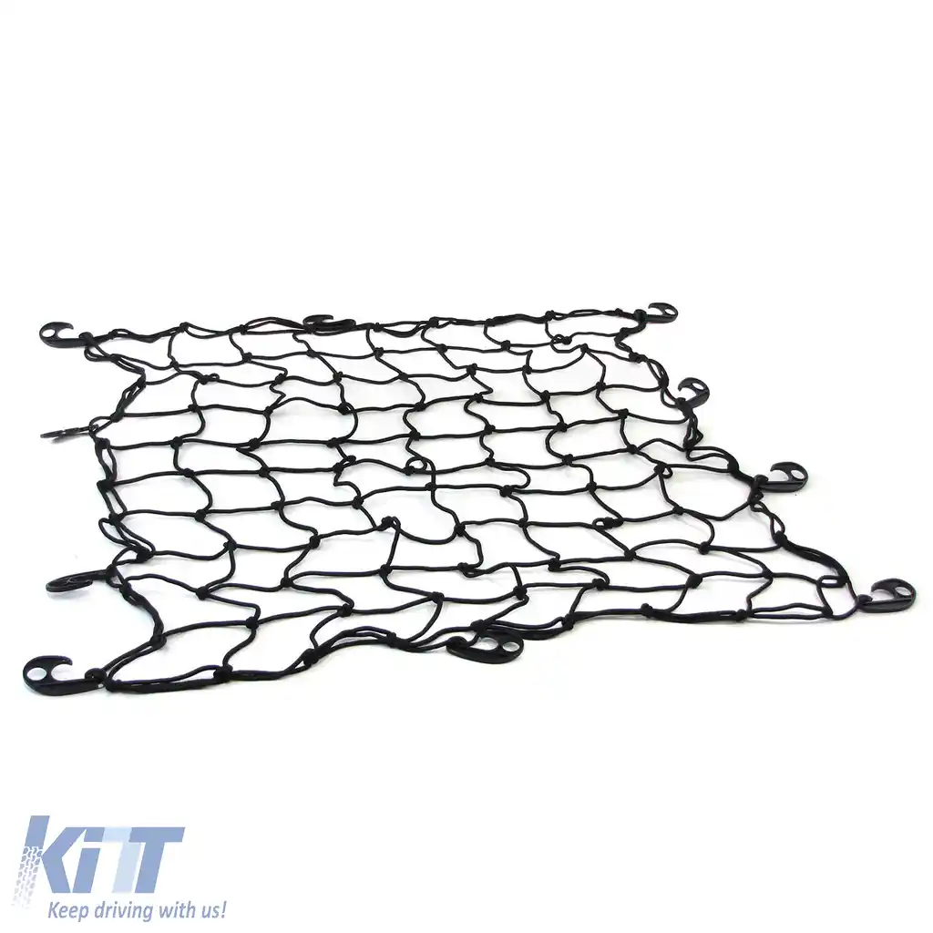 Plasă de compartimentare a bagajelor elastică cu 10 cârlige, neagră, 100x100cm, universală-image-6204383