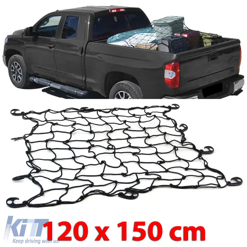 Plasă de compartimentare a bagajelor pentru portbagaj elastică cu 10 cârlige neagră 120x150cm universală