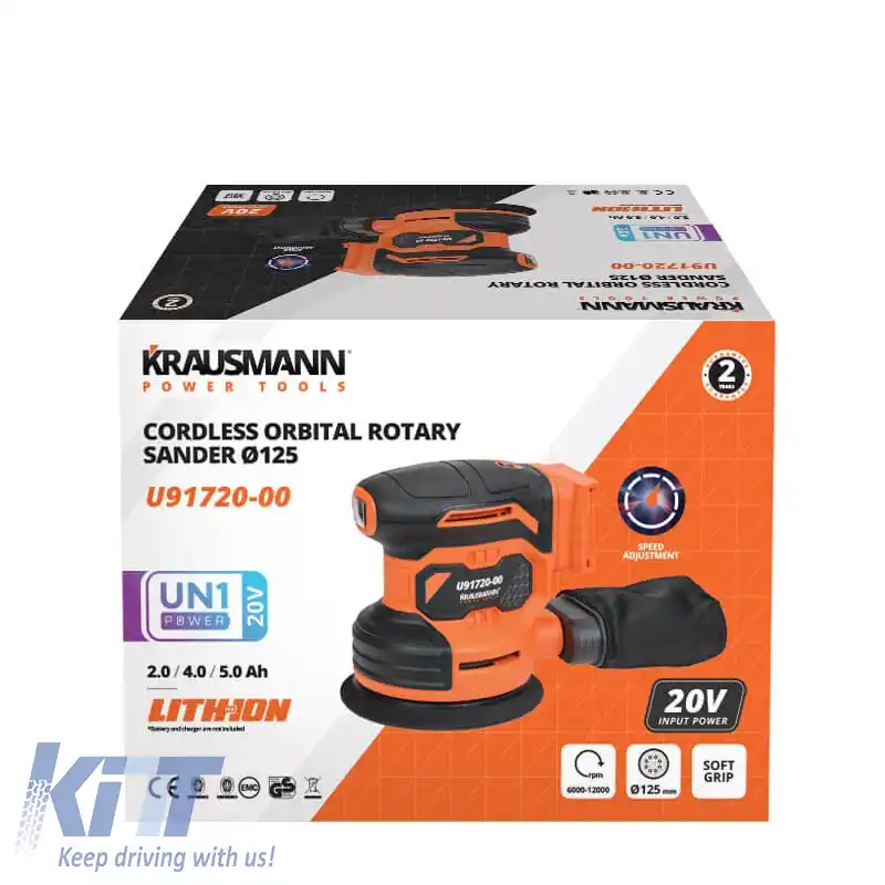 Polizor orbital fără fir Ø125 20V cu baterie de 4.0Ah + geantă Krausmann U91720-14S-image-6318673