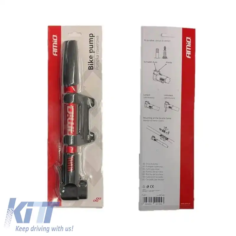 Pompă manuală potrivită pentru bicicletă și mașină Aluminiu Amio Roșu 28cm 02145-image-6293776