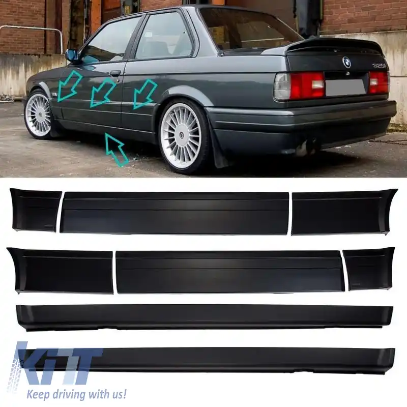 Praguri laterale și benzi pentru uși potrivite pentru BMW 3 E30 82-94 2D M-Technik 2 din plastic ABS 8 buc-image-6311518