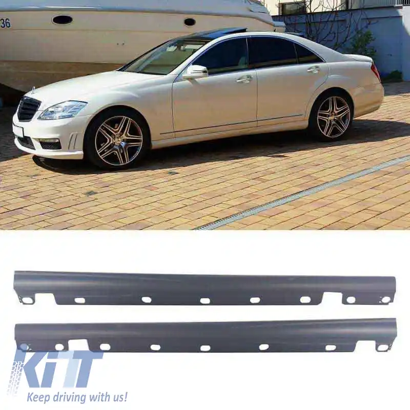 Praguri laterale potrivite pentru Mercedes-Benz S-Class W221 06-13 A Design S65 Look Lung din plastic ABS 2 buc.-image-6294515