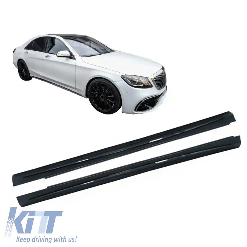 Praguri laterale potrivite pentru Mercedes S-Class W222 13-17 Facelift Versiune lungă Negru cu detalii negre Pachet Night Design A Aspect 63 2 buc-image-6321430