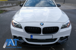 Prelungire Bara Fata cu Capace Oglinzi si Difuzor de aer cu evacuare dubla compatibil cu BMW Seria 5 F10 F11 (2015-2017) M-Performance Design Negru Lucios-image-6062440