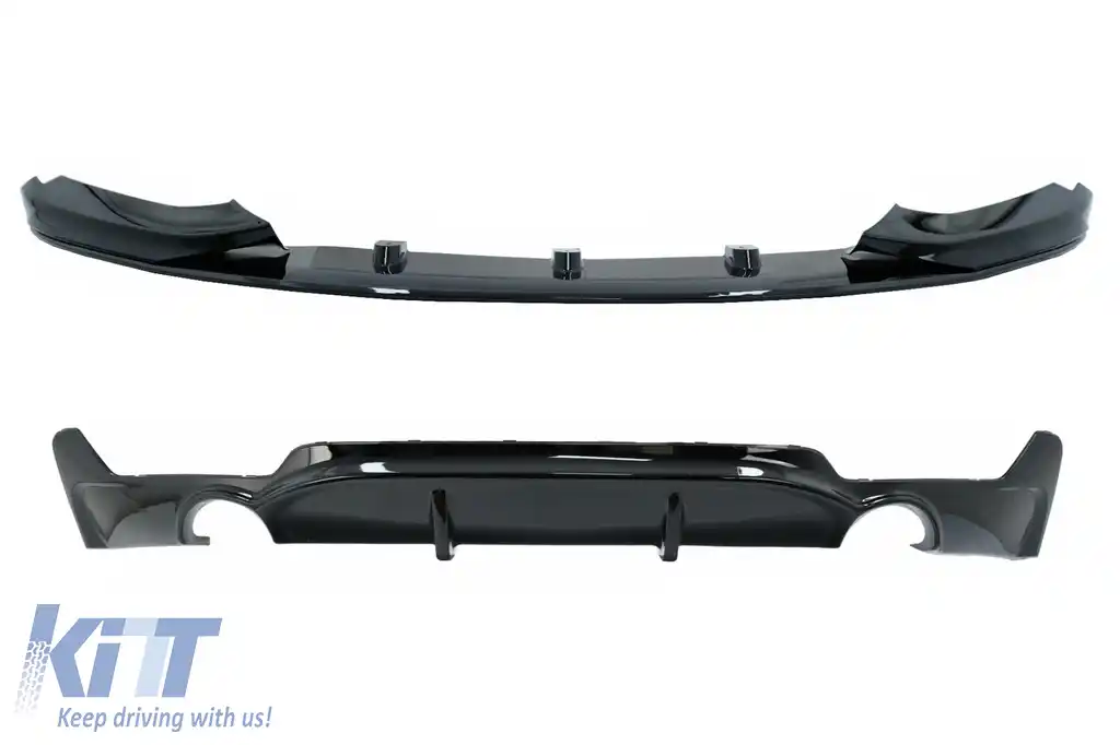 Prelungire Bara Fata cu Difuzor Bara Spate Evacuare Dubla compatibil cu BMW Seria 4 F32 F33 F36 (2013-03.2019) M-Performance Negru Lucios