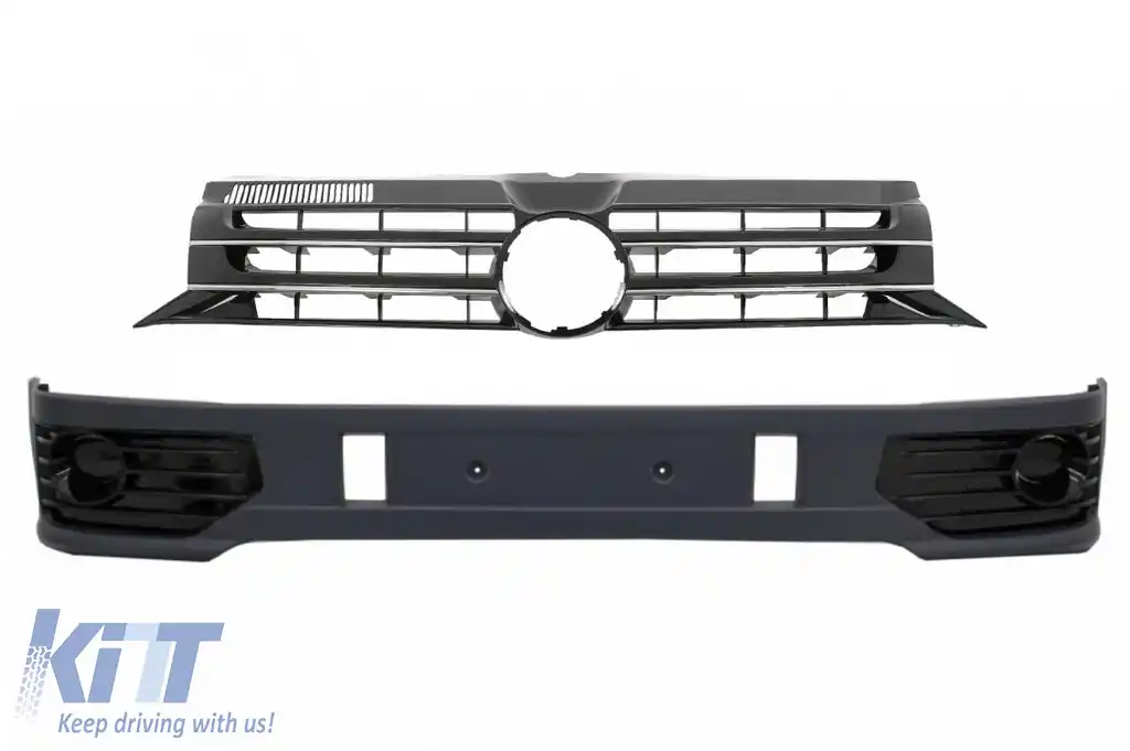 Prelungire Bara Fata cu Grila Centrala fara emblema compatibil cu VW Transporter Multivan Caravelle T5 T5.1 Facelift (2010-2015) Sportline
