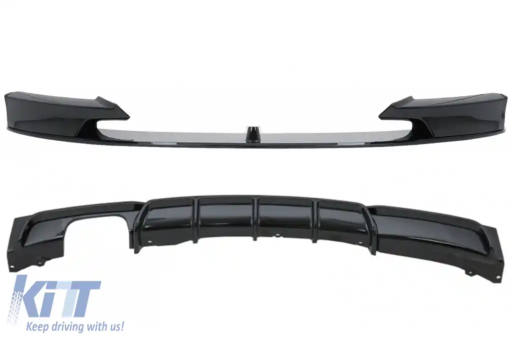 Prelungire Bara Fata si Difuzor Bara Evacuare Stanga Negru Lucios compatibil cu BMW Seria 3 F30 F31 (2011-up) M-Performance Design