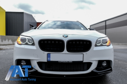 Prelungire Bara Fata si Difuzor de aer cu evacuare dubla compatibil cu BMW Seria 5 F10 F11 (2011-2017) M-Performance Design Negru Lucios-image-6062438