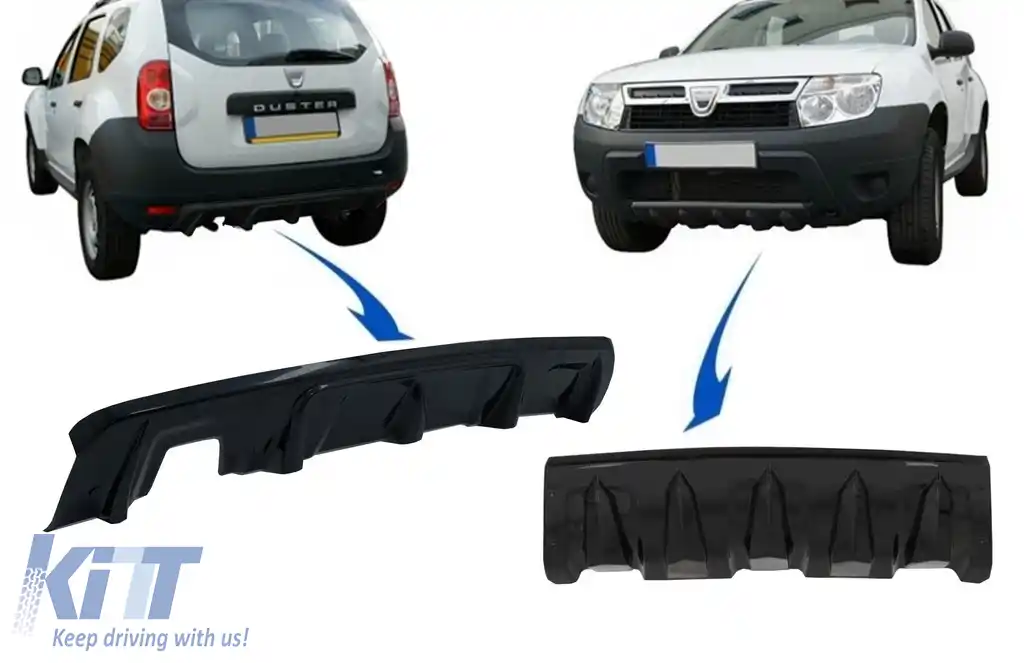 Prelungire Bara Fata si Spate compatibil cu Dacia Duster 4x4 / 4x2 (2010-2017) Negru Lucios