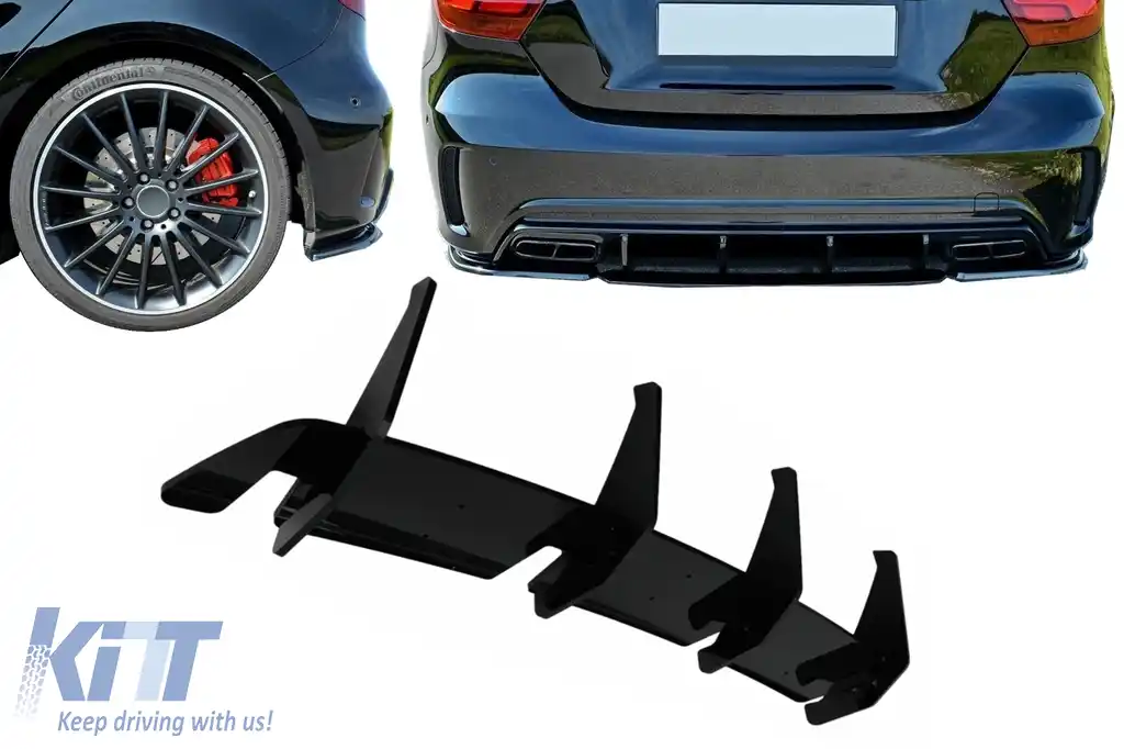 Prelungire Extensie Difuzor Bara Spate compatibil cu Mercedes A-Class W17 A45 Hatchback (2015-2018) Negru Lucios