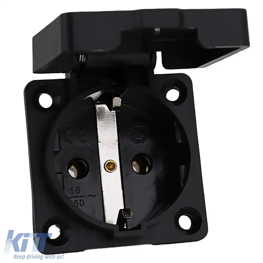 Priză externă pentru cortul de caravană cu clapetă neagră Schuko 220 volți